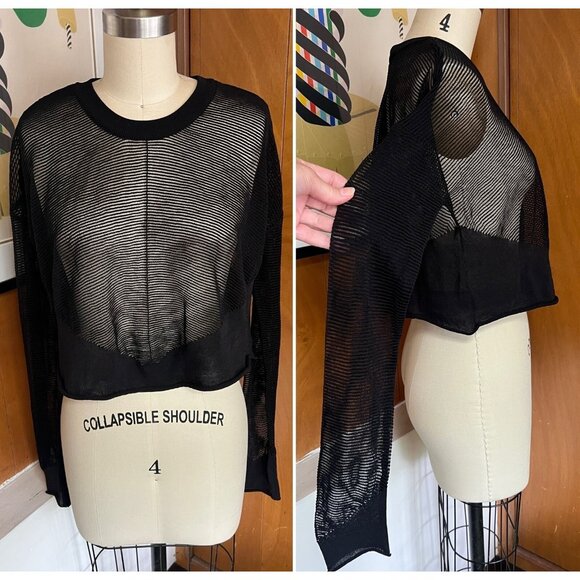 ALEXANDER WANG Sheer Mesh Net crop Top sweater pullover black Sz S - Picture 2 of 12